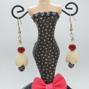 White and Red Acrylic Earrings